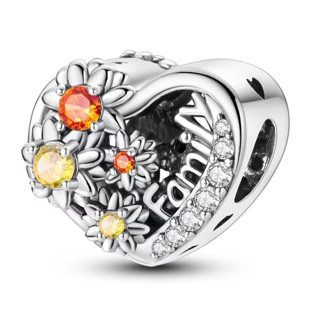 S925 Family Sunflower Heart Charm Pandora Style